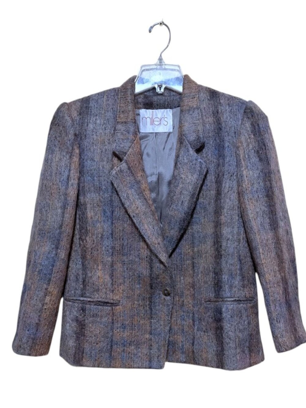 Vintage Bespoke Mohair Jacket M Fitted Blazer Fuzzy Cozy Neutral Stripes - Picture 2 of 5